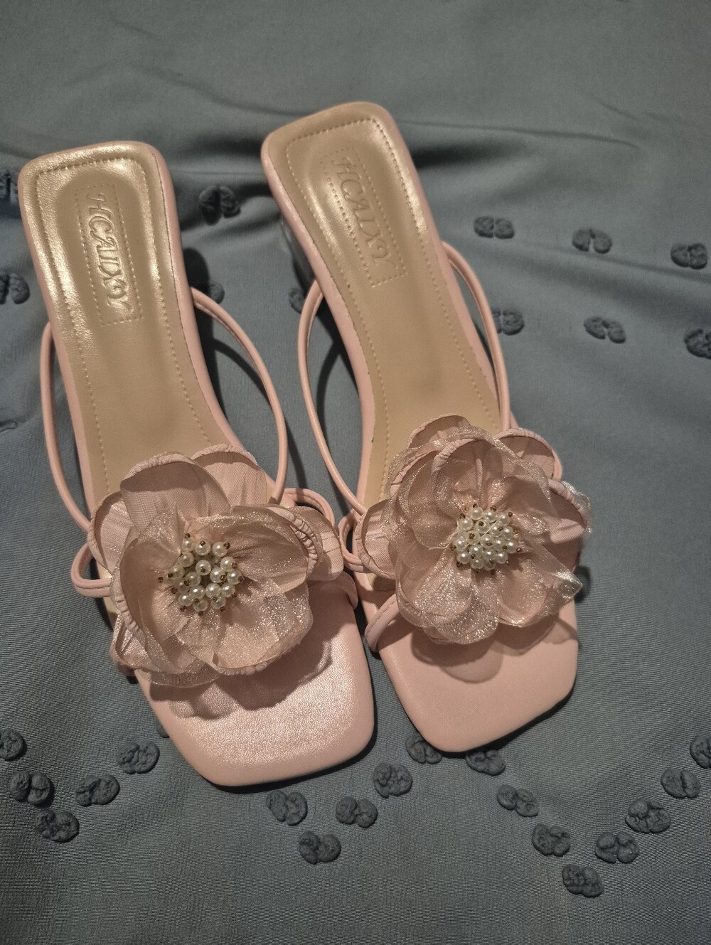 Women's Pink Floral Pearl Slide Sandals